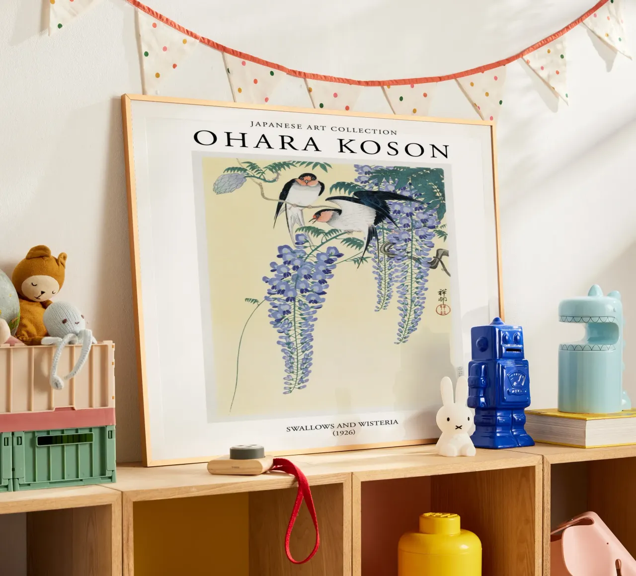 Ohara Koson, Japanse Vintage Zwaluwen en Wisteria poster van Peaches Art Prints