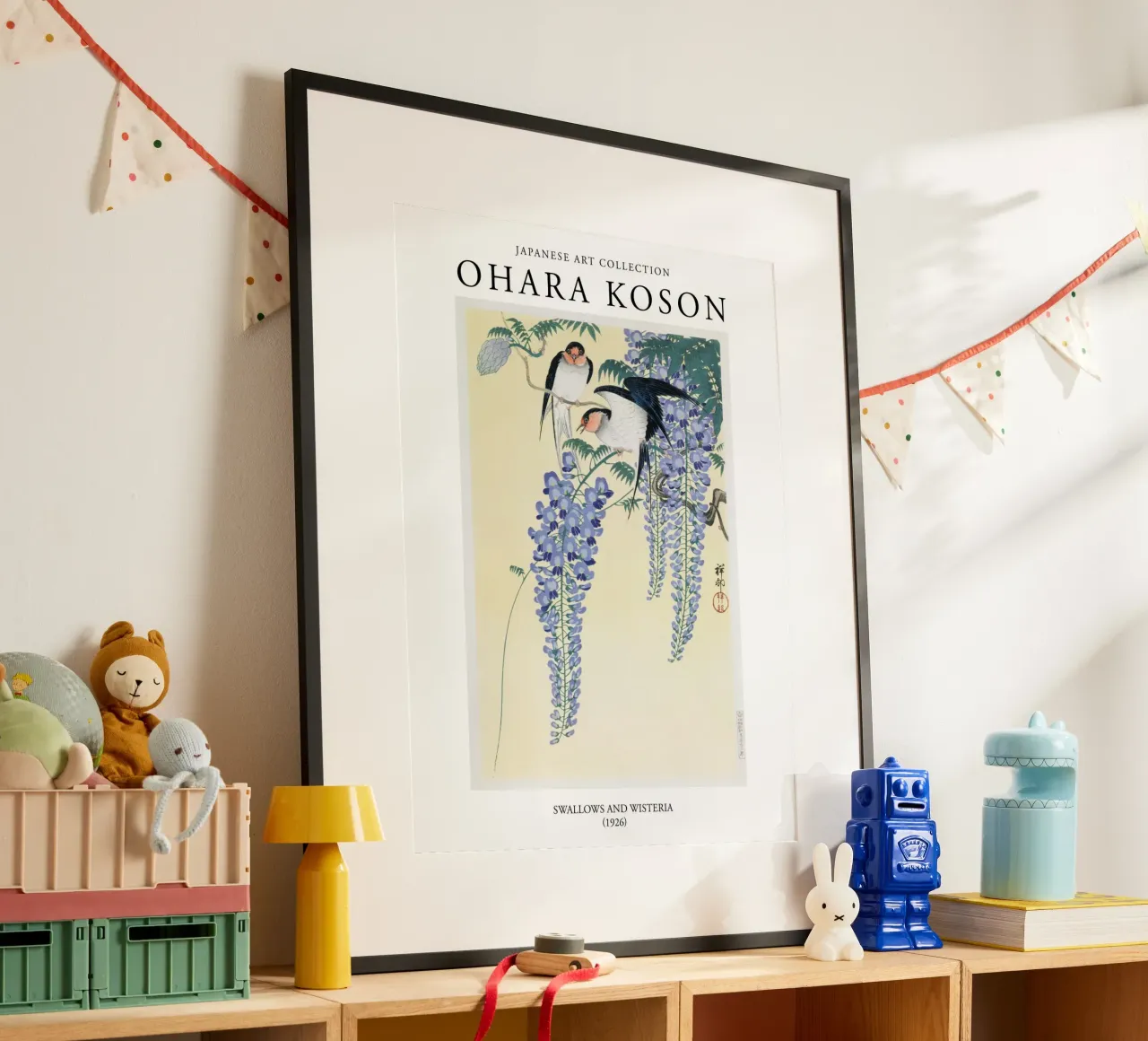Ohara Koson, Japanse Vintage Zwaluwen en Wisteria poster van Peaches Art Prints