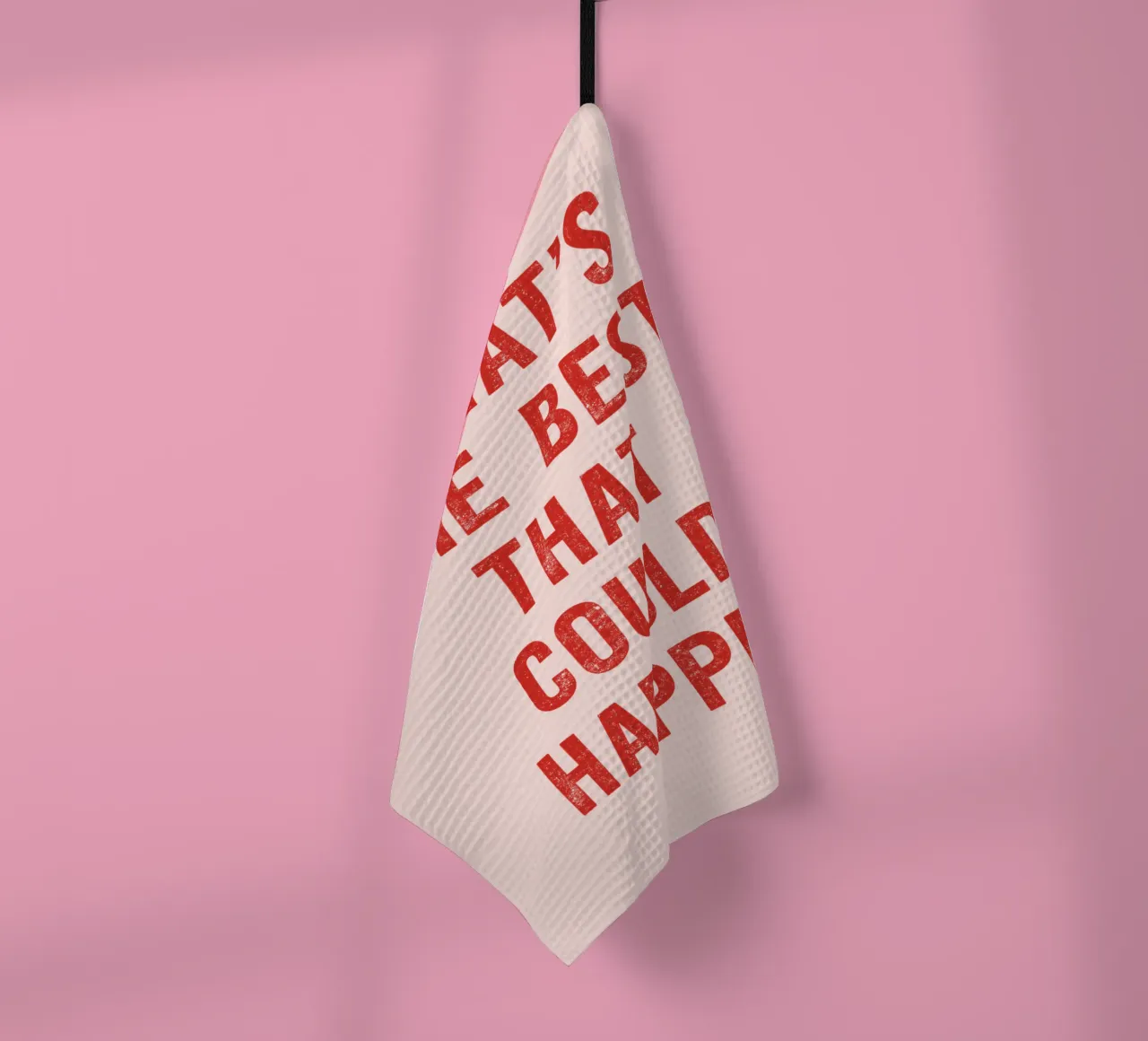 Whats The Best That Could Happen in Rood en Roze theedoek van THE MOTIVATED TYPE