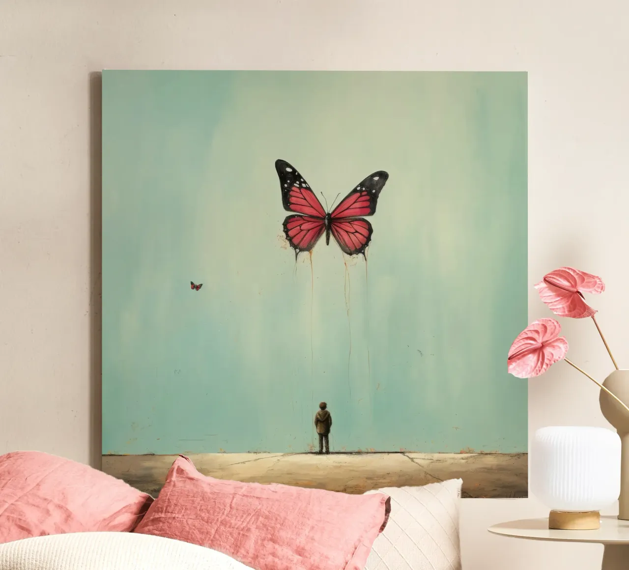 Farfalla minimale 2 tela con Cornice a cassetta da Minimal Animal Art