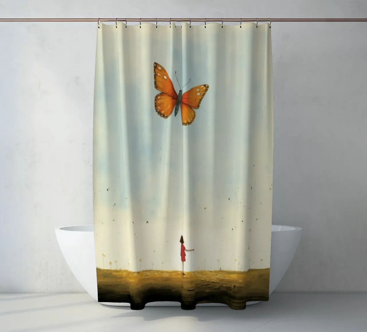 Minimal Butterfly shower curtain by Minimal Animal Art
