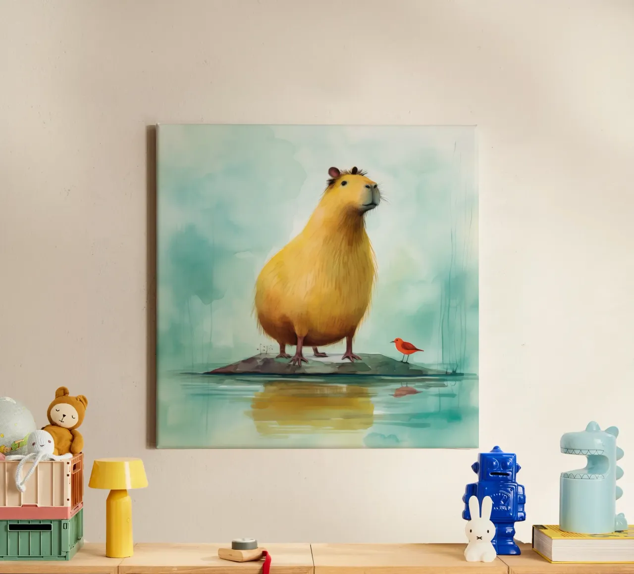 Minimal Capybara 3 canvas by Minimal Animal Art