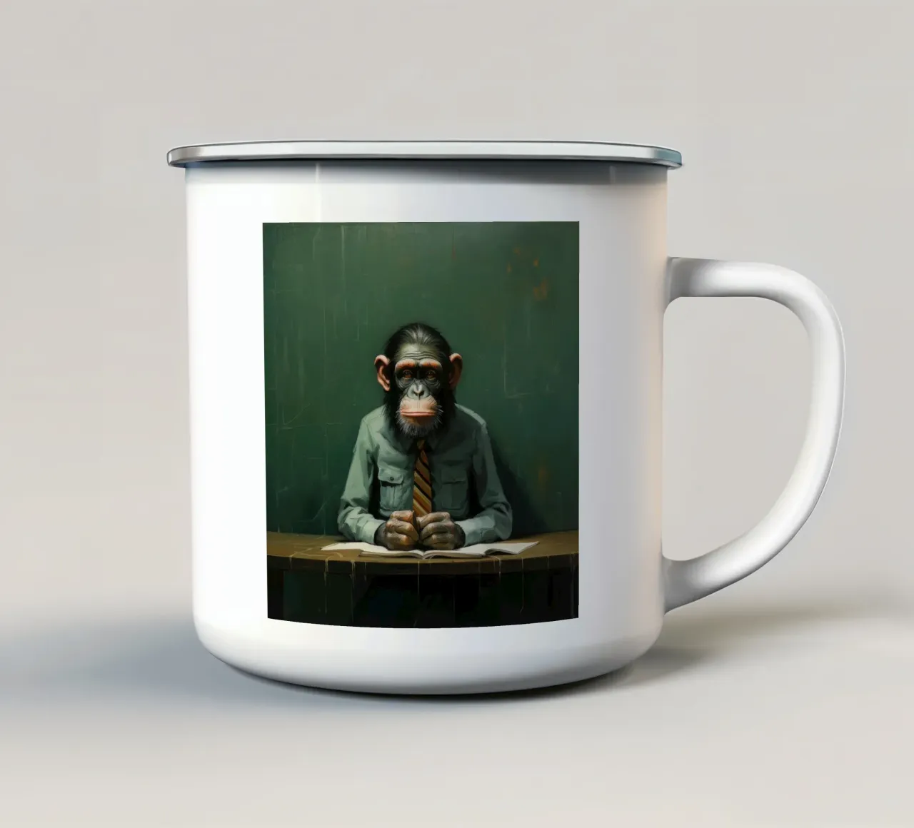 Minimal Schimpanse 2 Emaille Tasse von Minimal Animal Art