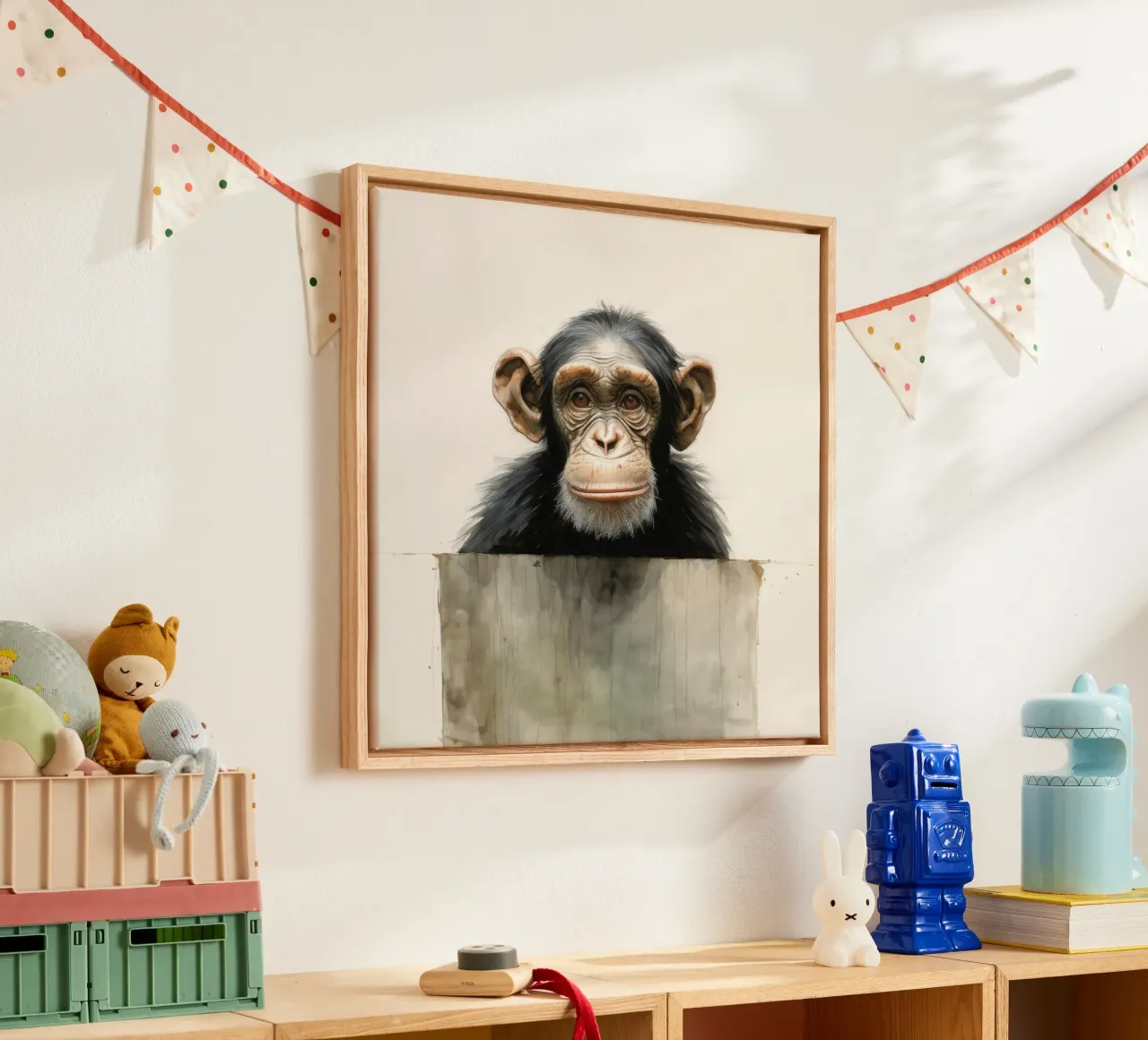 Scimpanzé minimo 3 tela con Cornice a cassetta da Minimal Animal Art