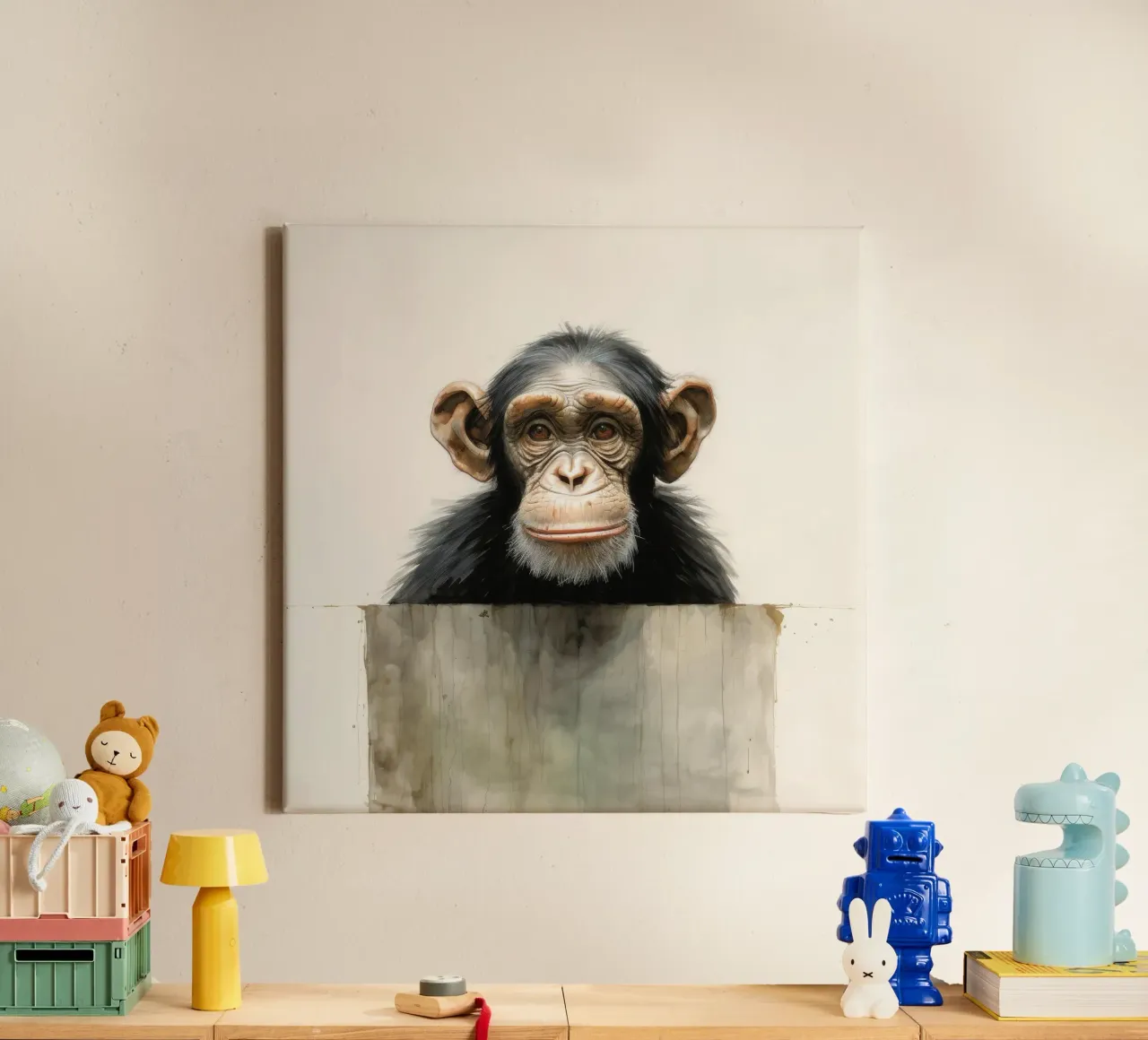 Scimpanzé minimo 3 tela con Cornice a cassetta da Minimal Animal Art