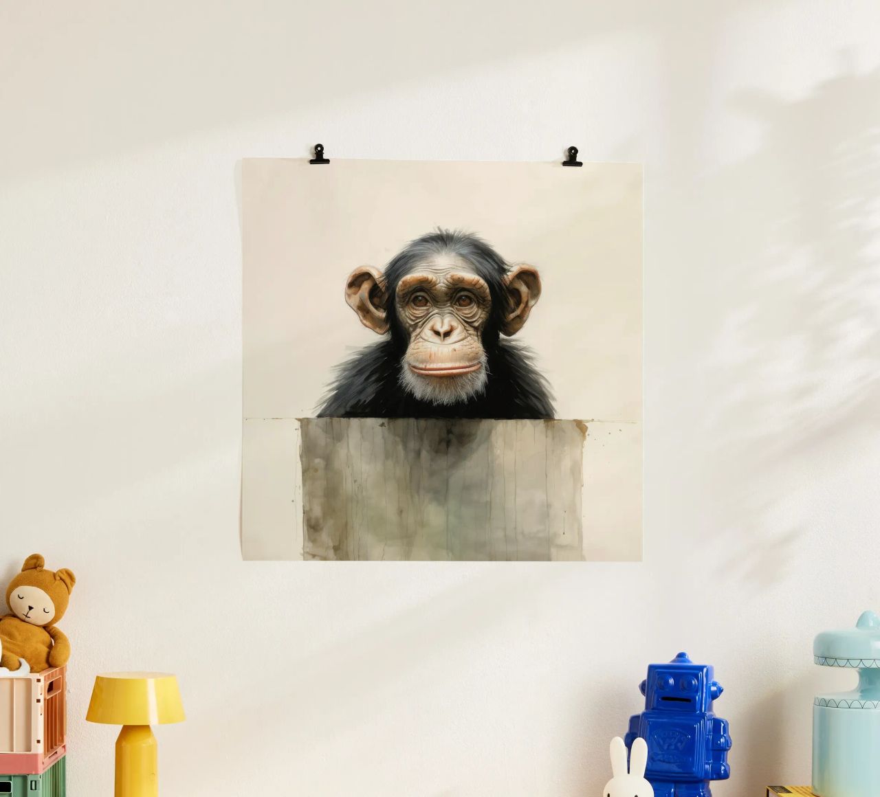 Scimpanzé minimo 3 carta hahnemühle da Minimal Animal Art