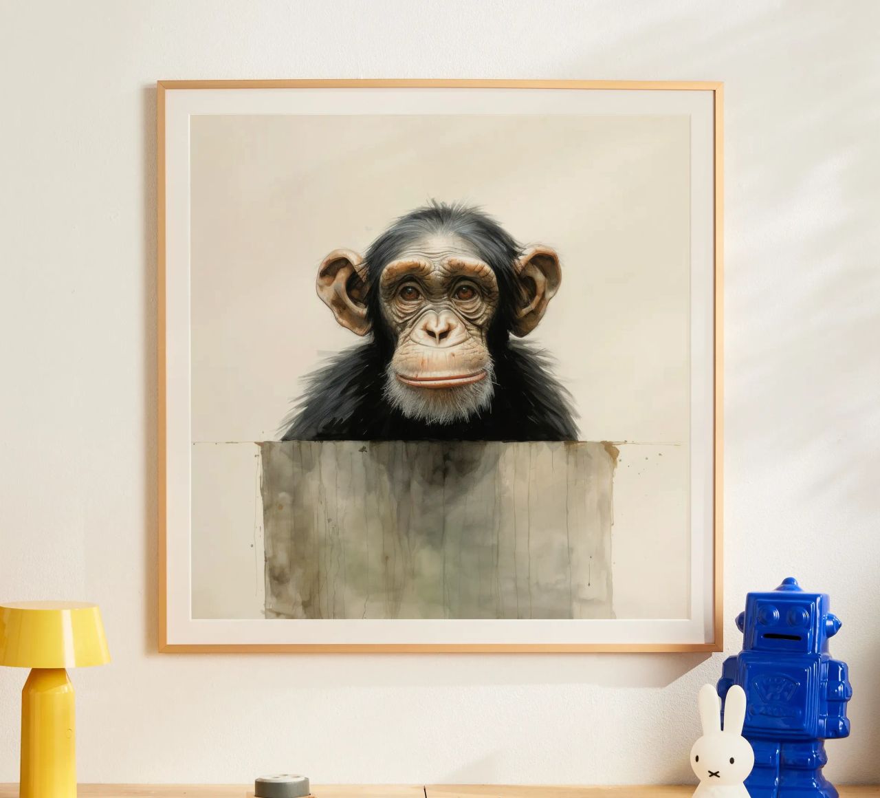 Scimpanzé minimo 3 carta hahnemühle da Minimal Animal Art