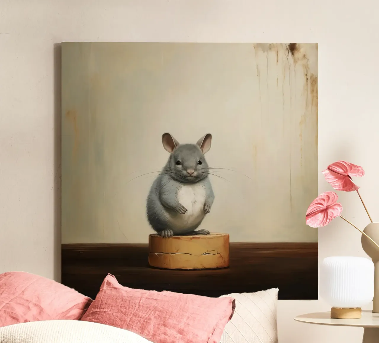 Cincillà minimo 1 tela con Cornice a cassetta da Minimal Animal Art
