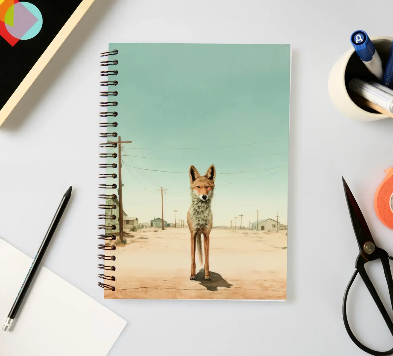 Minimal Coyote 2 spiral notebook by Minimal Animal Art