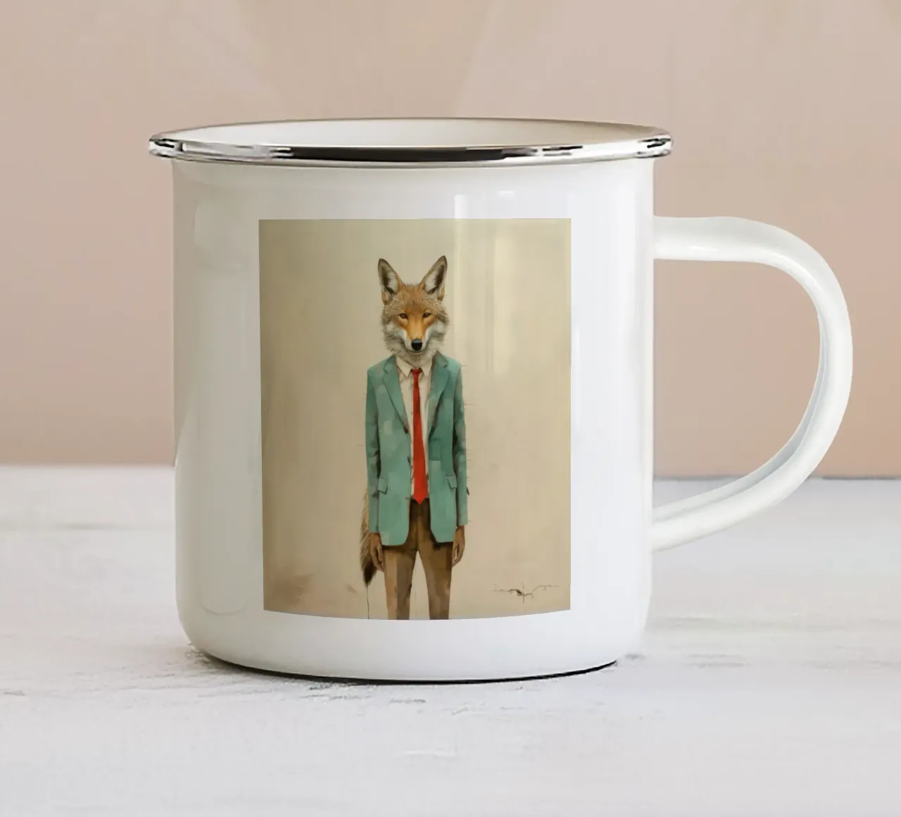 Minimal Kojote 4 Emaille Tasse von Minimal Animal Art