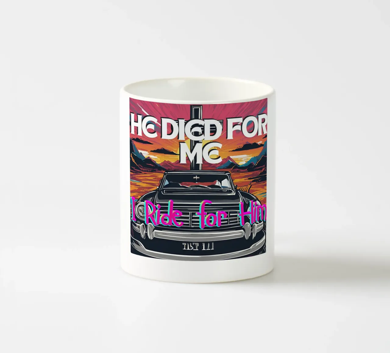 He died for me I ride for Him Tee, Christian apparel Unisex tazza in ceramica da Lionandlamb