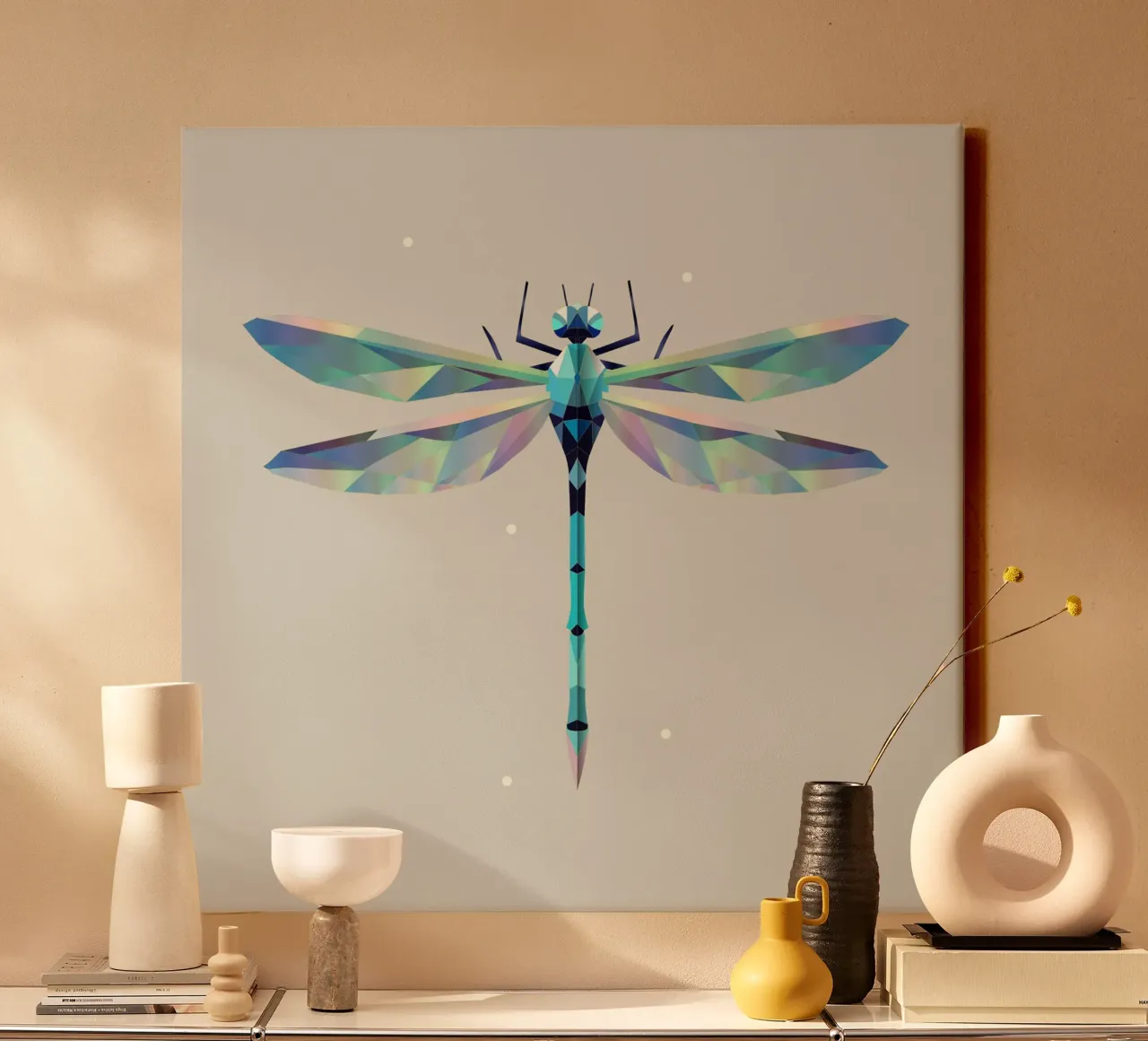 Libellula geometrica - Elegante simmetria in blu tela con Cornice a cassetta da namosh