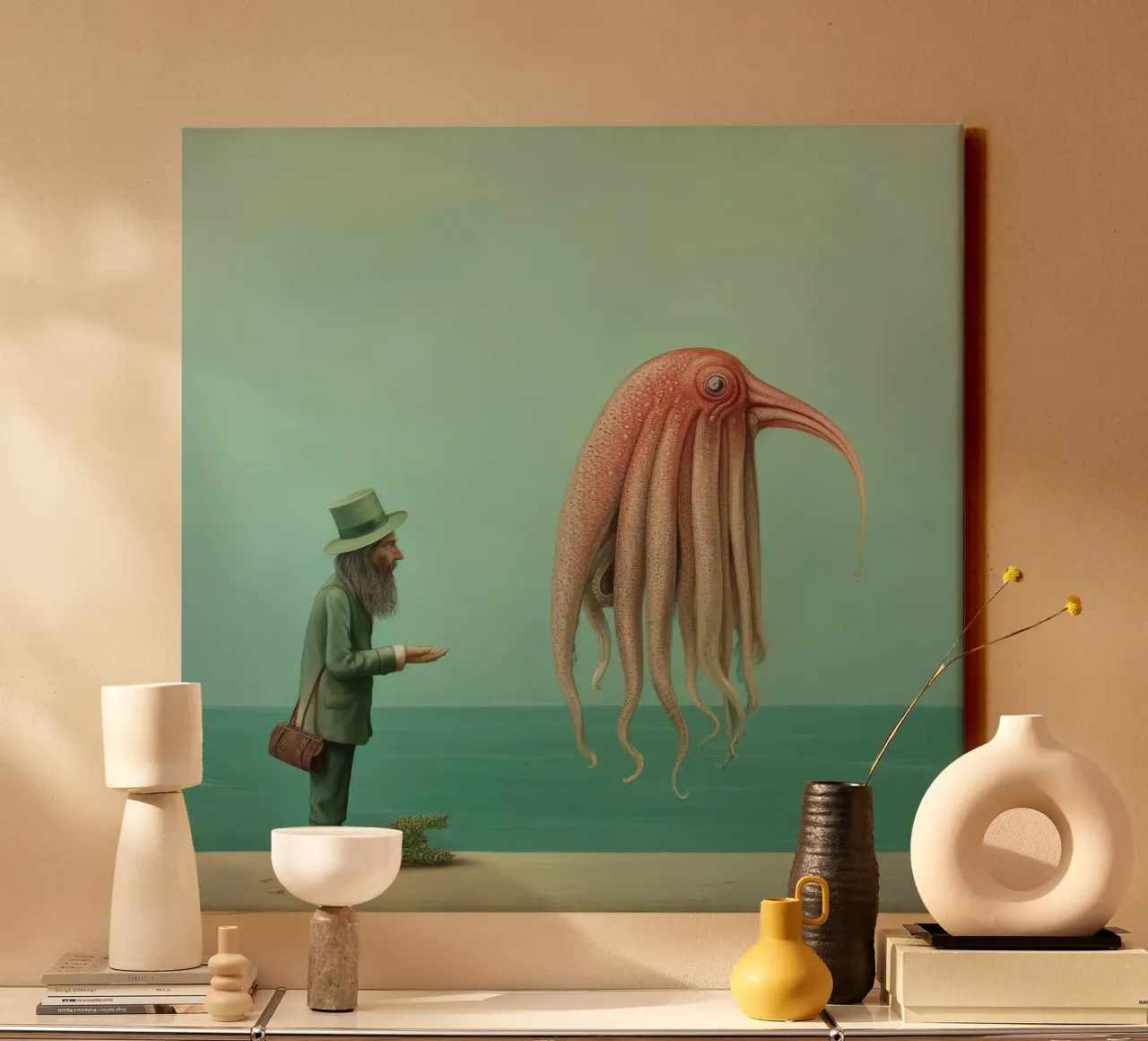 Minimal Cuttlefish 2 canvas by Minimal Animal Art