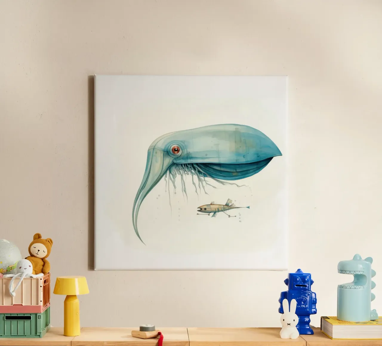 Minimal Cuttlefish 4 canvas by Minimal Animal Art