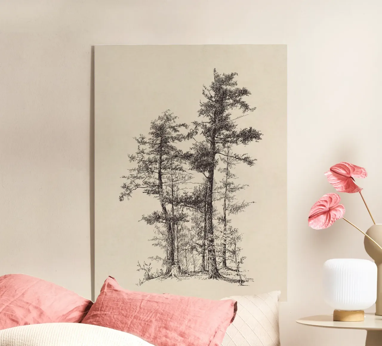 Schets van een langbladige dennenboom acryl van apoloprints