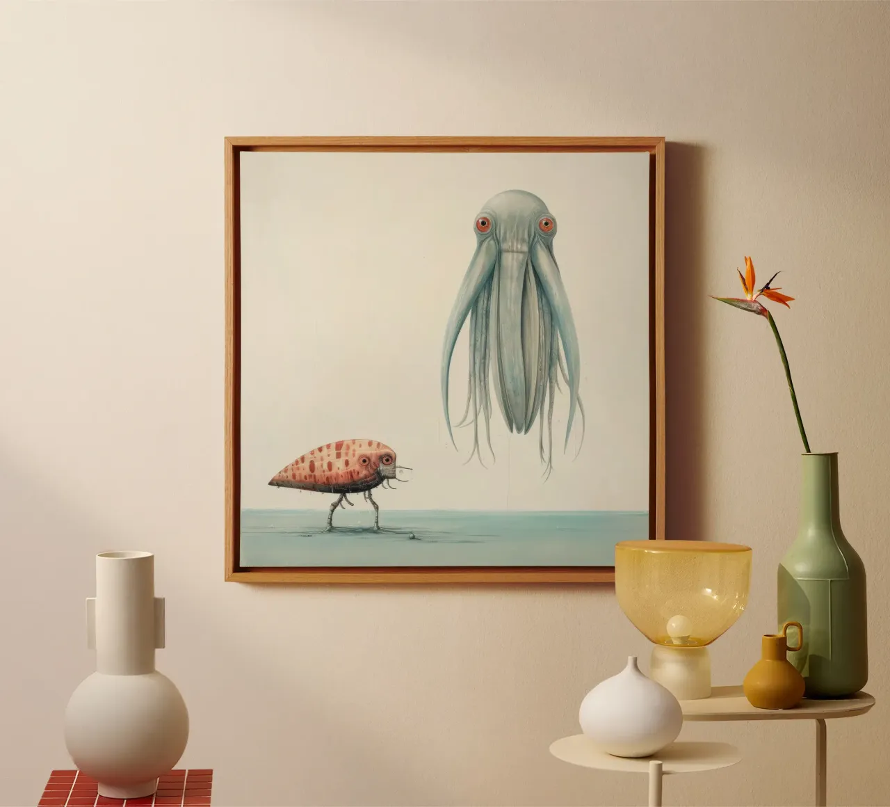 Minimal Cuttlefish 1 canvas with Floater frame by Minimal Animal Art