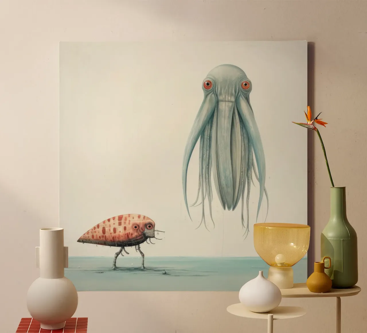 Minimal Cuttlefish 1 canvas with Floater frame by Minimal Animal Art