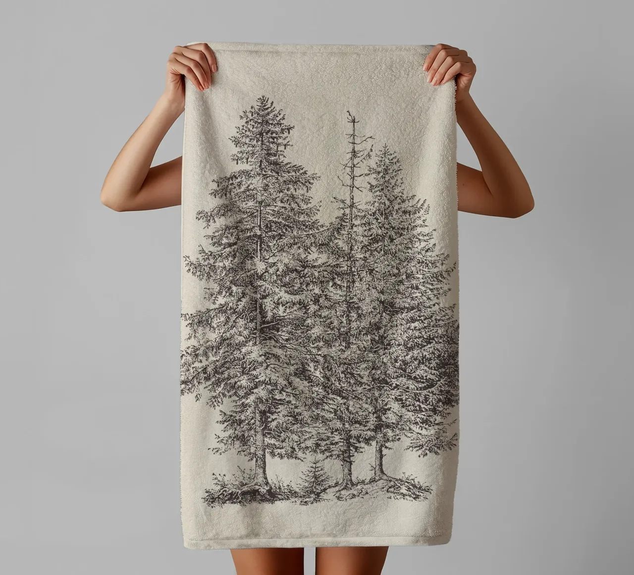 Tree Sketch - Norway Spruce asciugamano da bagno da apoloprints