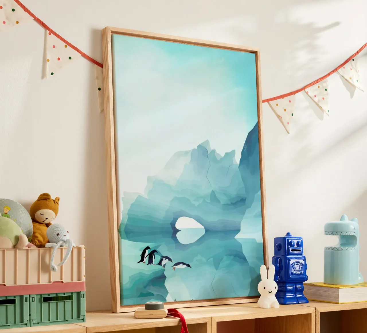 Penguins by Day tela con Cornice a cassetta da Goed Blauw