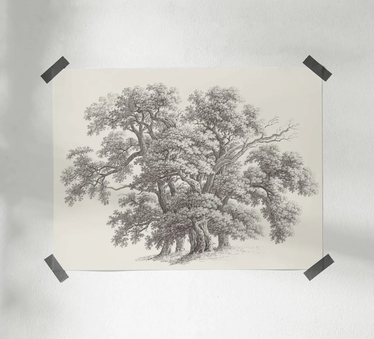 Tree Sketch - Oak Group carta hahnemühle da apoloprints