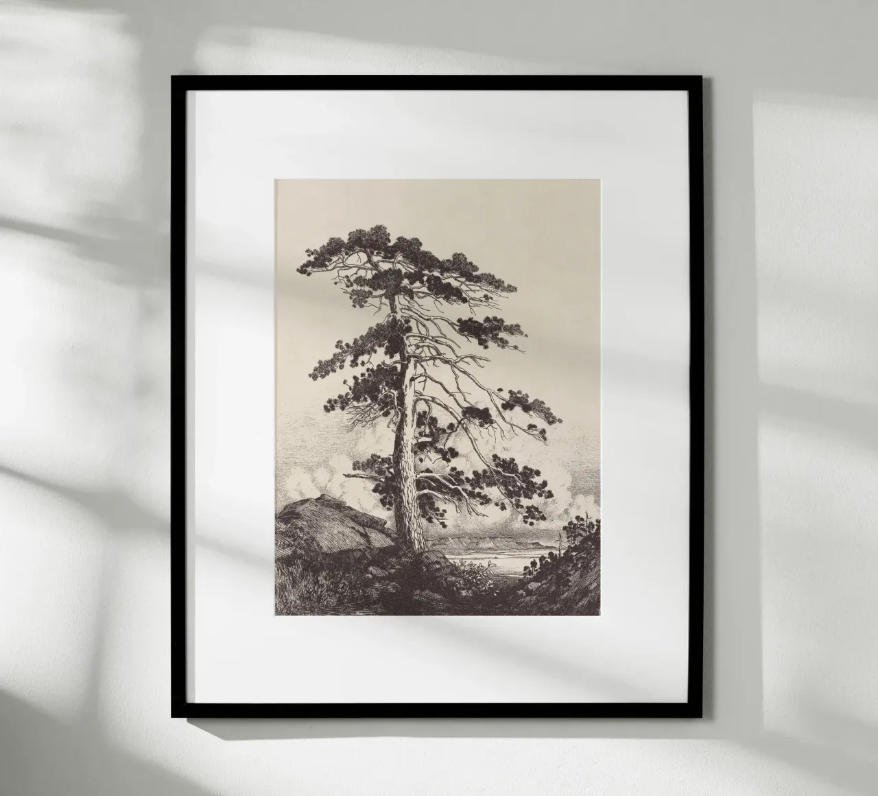 Black Pine Tree Landscape poster con telaio in alluminio da apoloprints