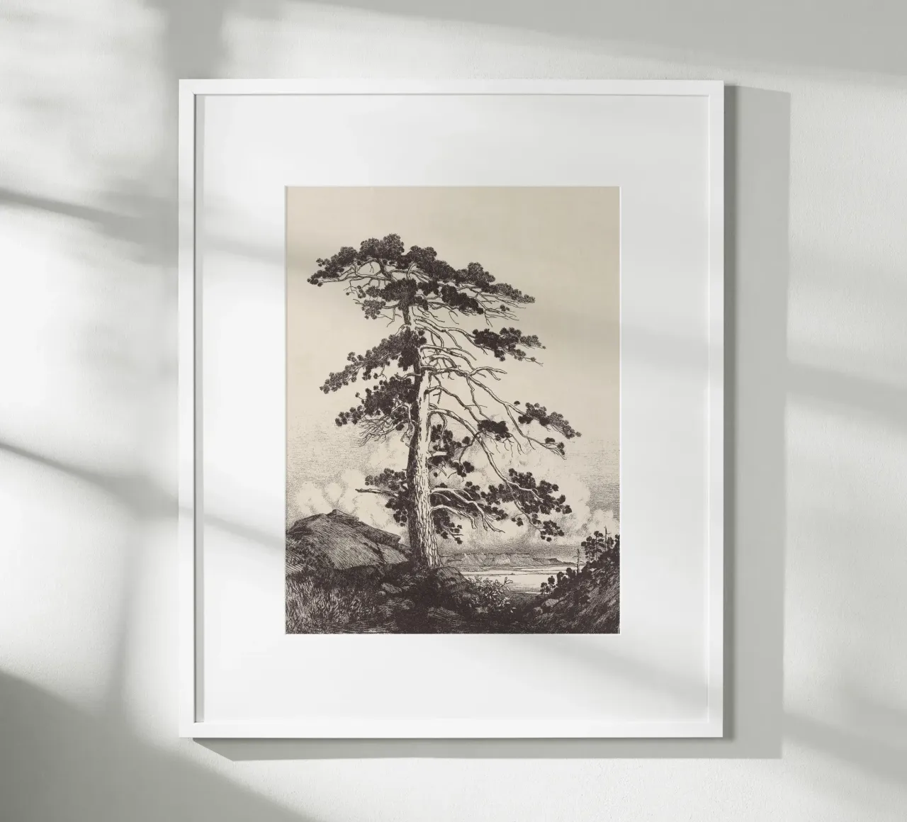 Black Pine Tree Landscape poster con telaio in alluminio da apoloprints