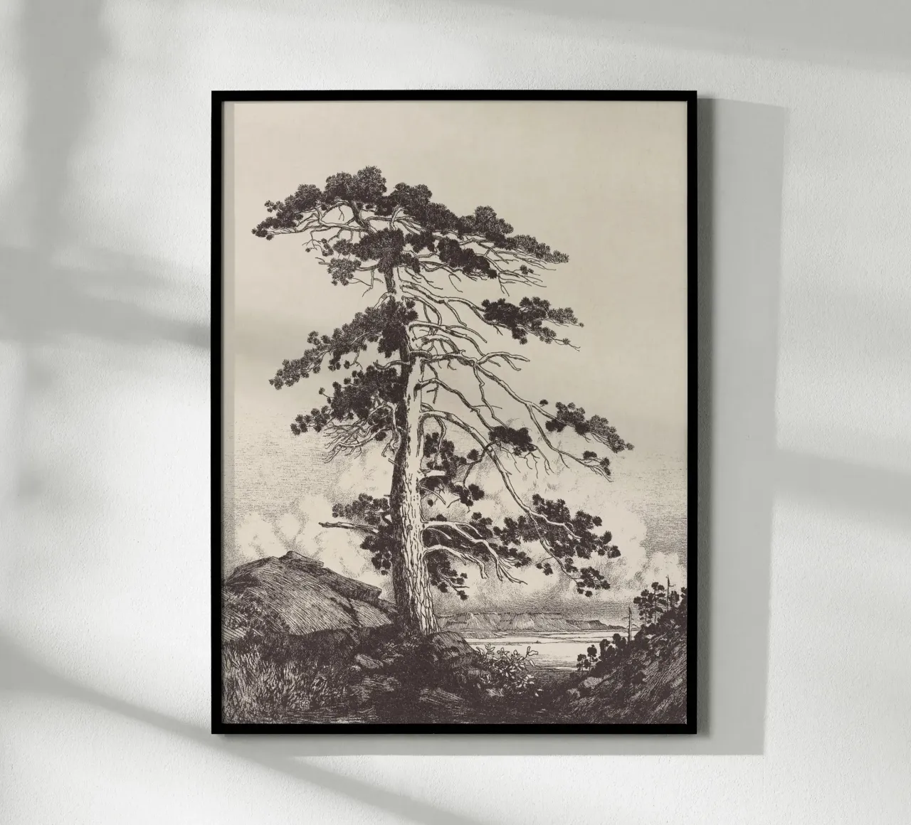 Black Pine Tree Landscape poster con telaio in alluminio da apoloprints