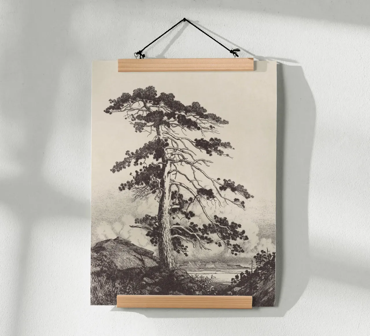 Black Pine Tree Landscape poster con telaio in alluminio da apoloprints