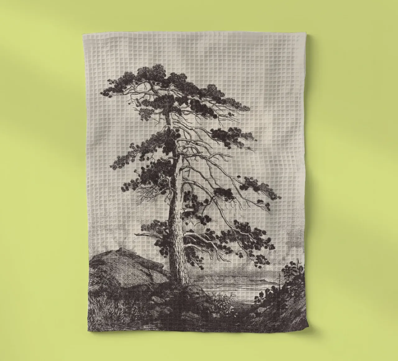 Black Pine Tree Landscape tea towel by apoloprints