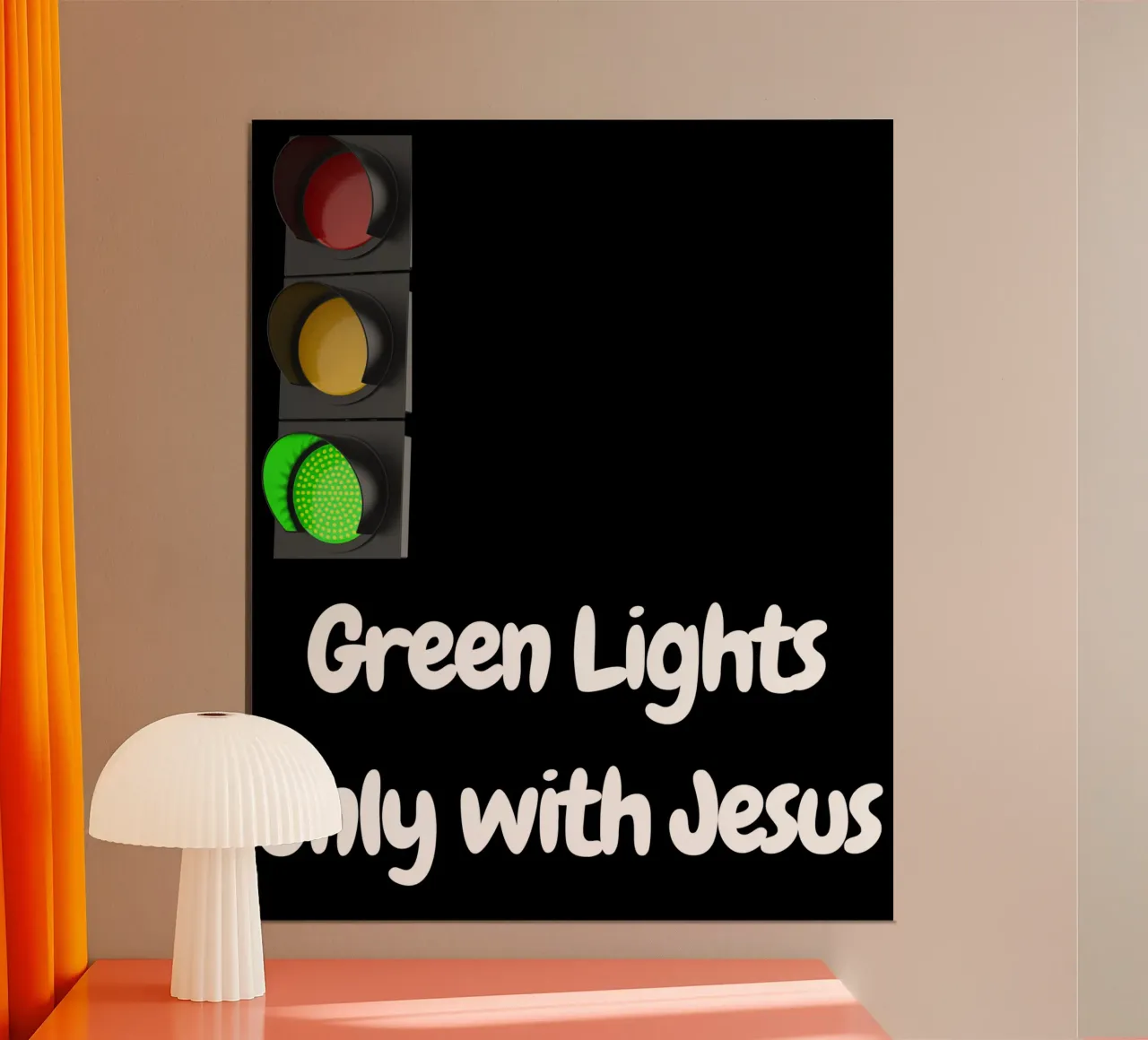 Green lights only with Jesus Tee, Christian apparel, Unisex poster with plastic frame by Lionandlamb
