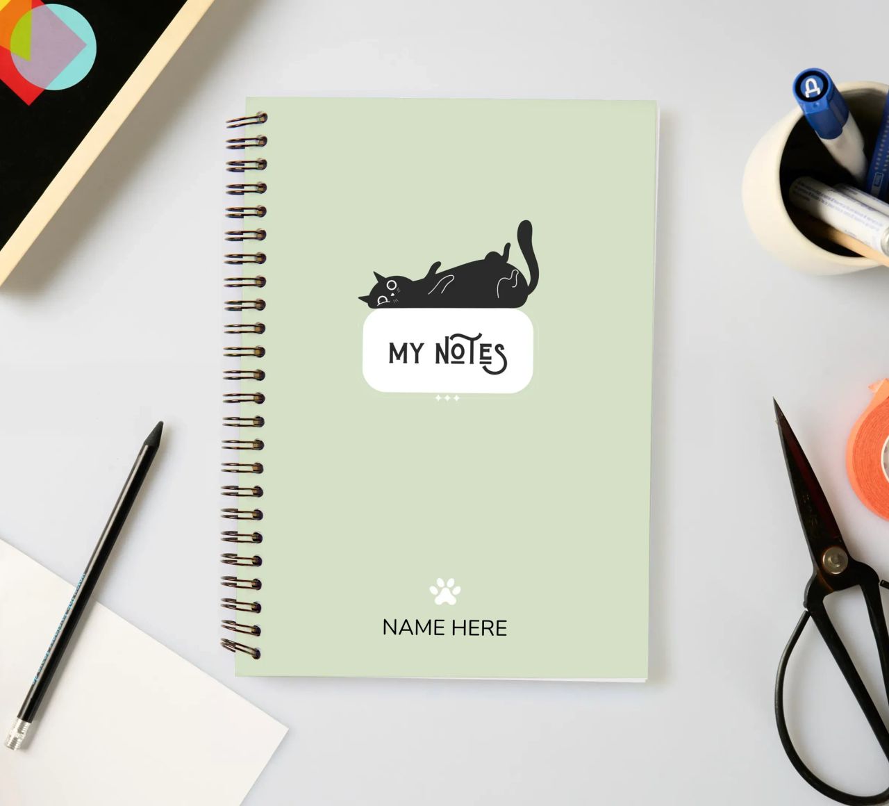 Notizen - Schwarze Katze - Personalisiertes Notizbuch Ringbuch von Peaches Art Prints