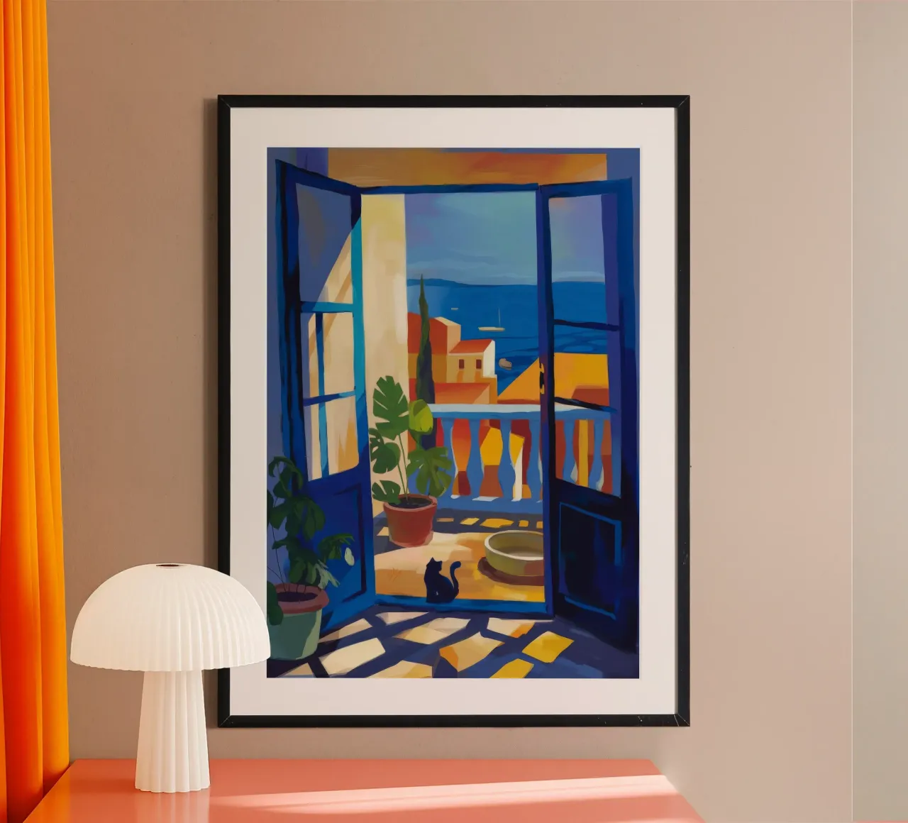 Balcone sul mare poster con telaio in plastica da Artie Shifa