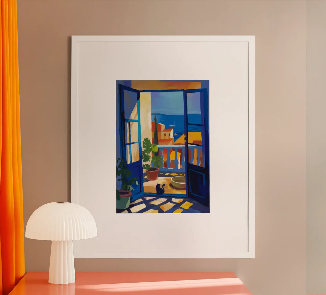 Balcone sul mare poster con telaio in plastica da Artie Shifa