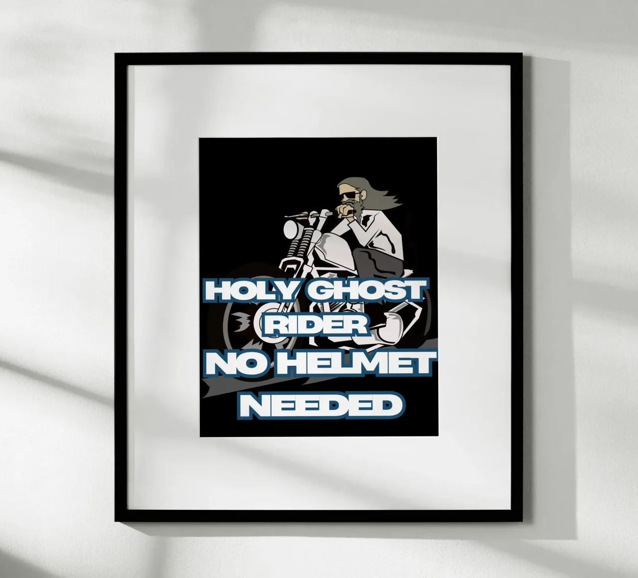 Holy Ghost Rider no helmet Tee Abbigliamento cristiano fedeUnisex poster con telaio in plastica da Lionandlamb