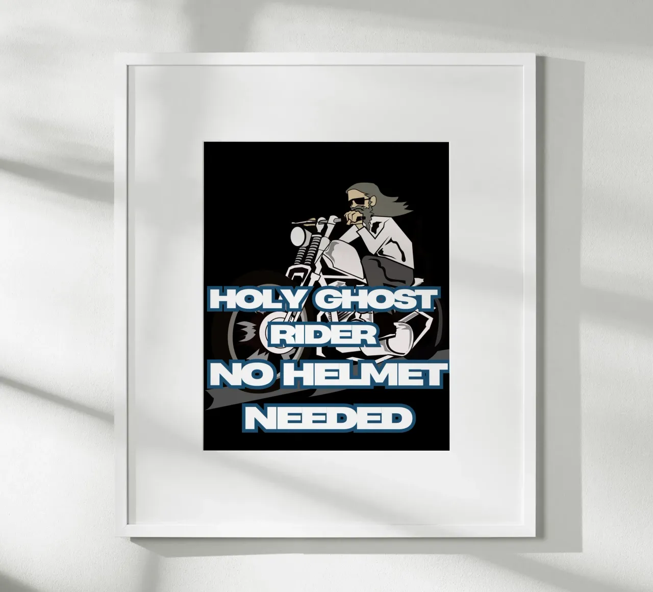Holy Ghost Rider no helmet Tee Abbigliamento cristiano fedeUnisex poster con telaio in plastica da Lionandlamb