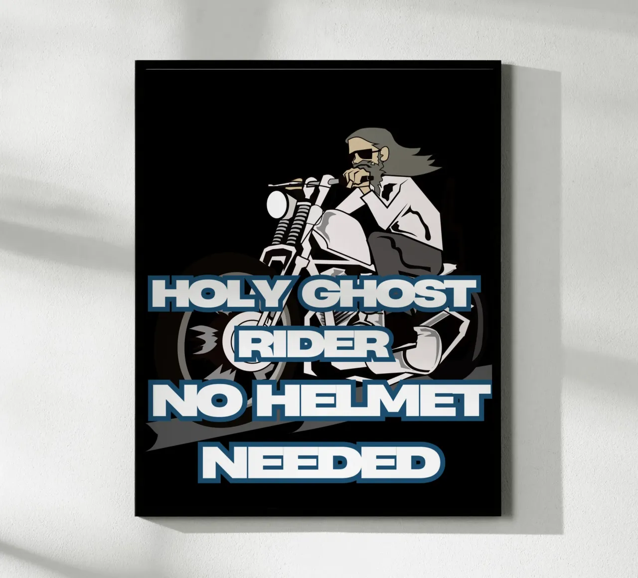 Holy Ghost Rider no helmet Tee Abbigliamento cristiano fedeUnisex poster con telaio in plastica da Lionandlamb