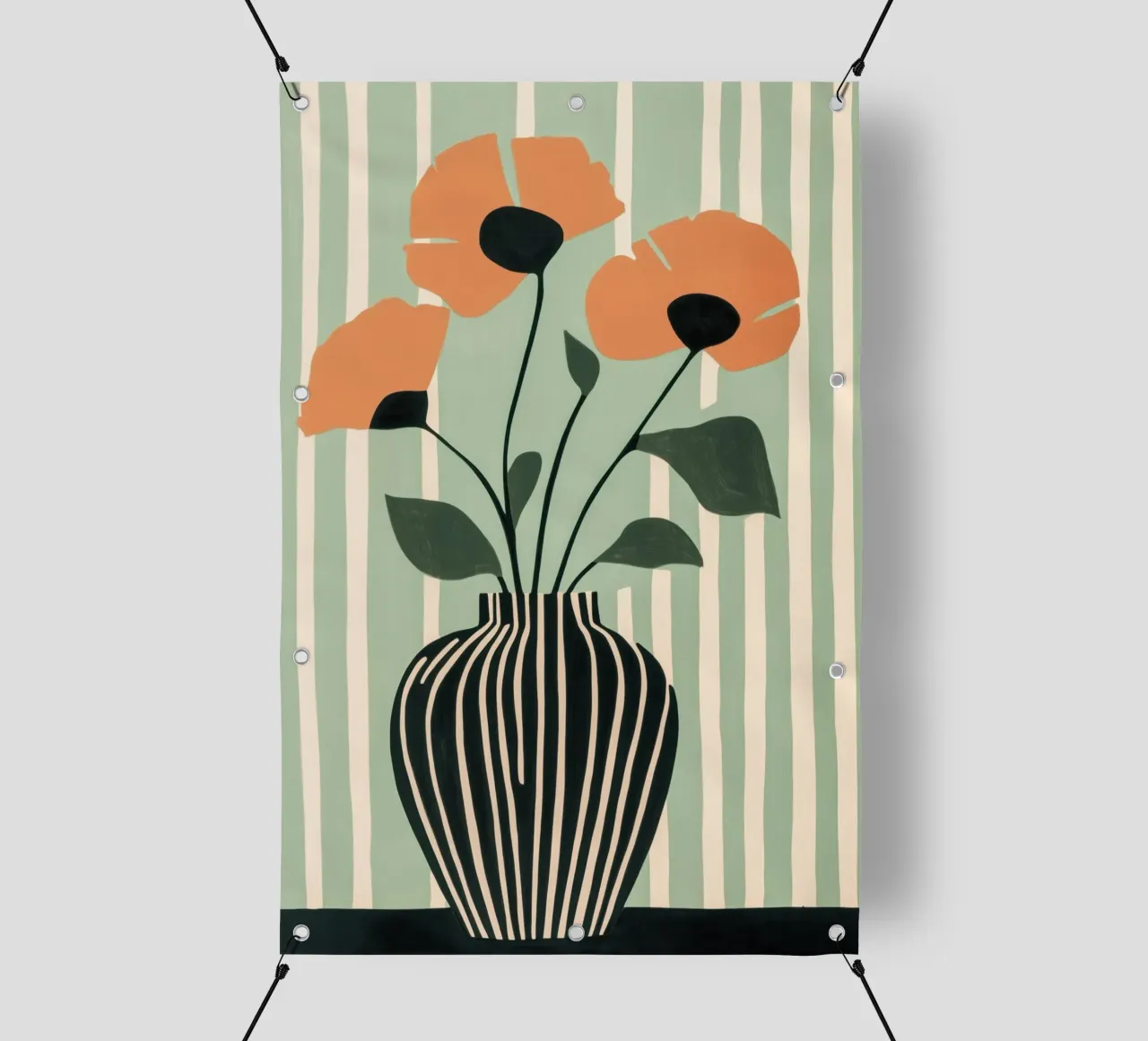 Vaso floreale con papaveri arancioni telo in pvc da Melloi Art Print
