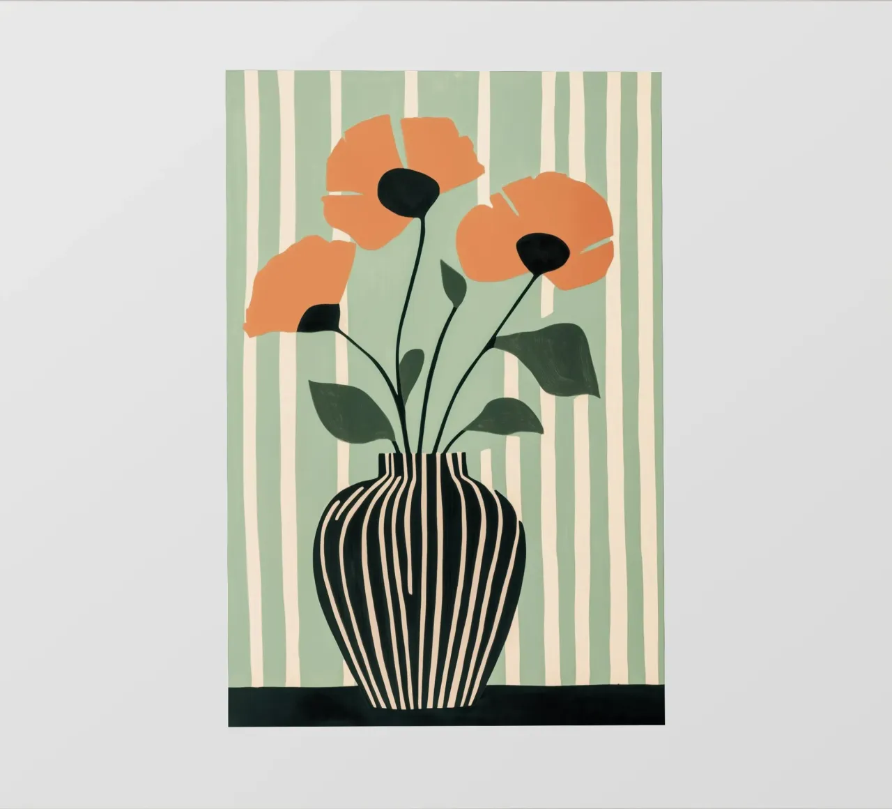 Vaso floreale con papaveri arancioni telo in pvc da Melloi Art Print
