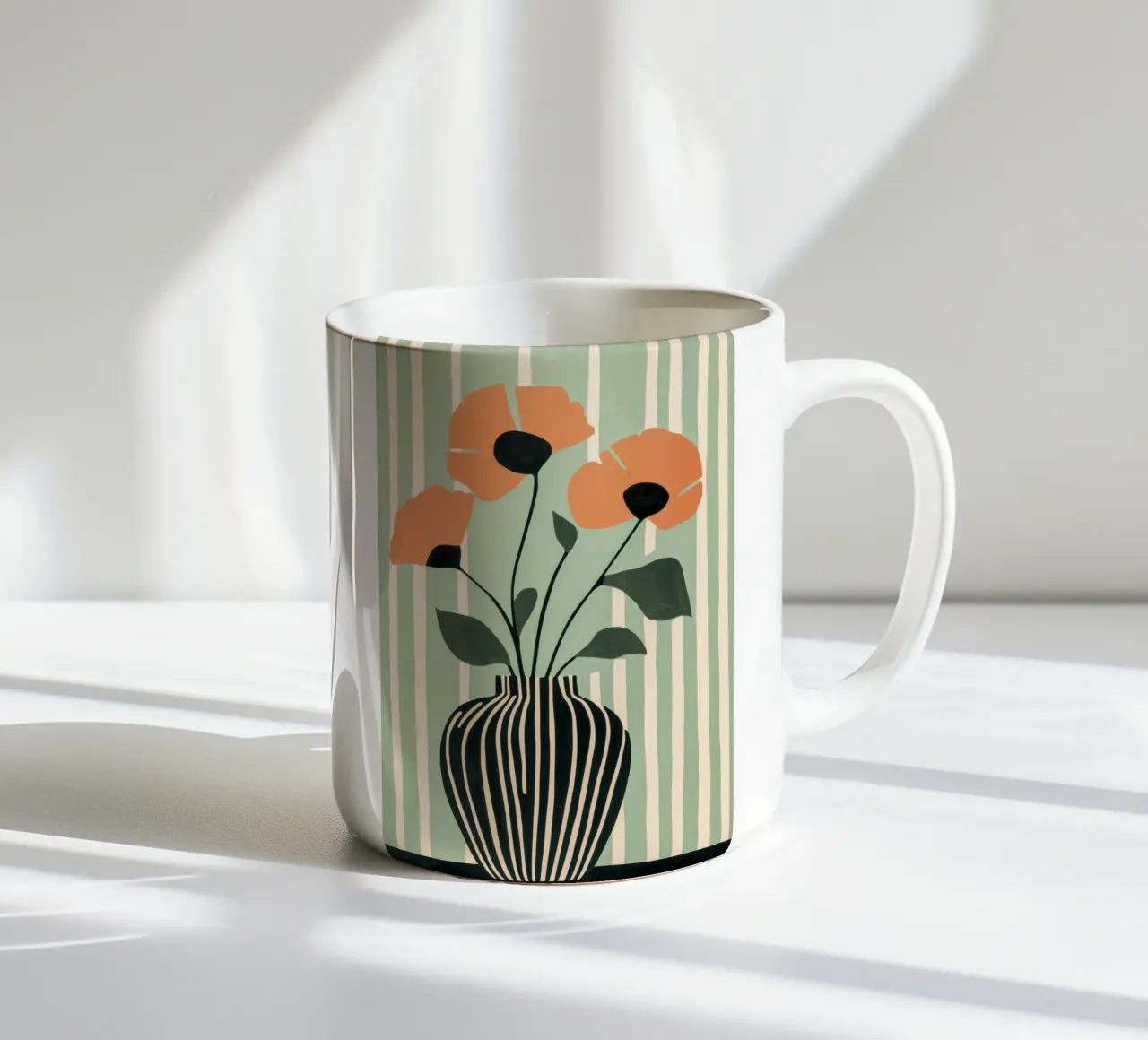 Vaso floreale con papaveri arancioni tazza in ceramica da Melloi Art Print