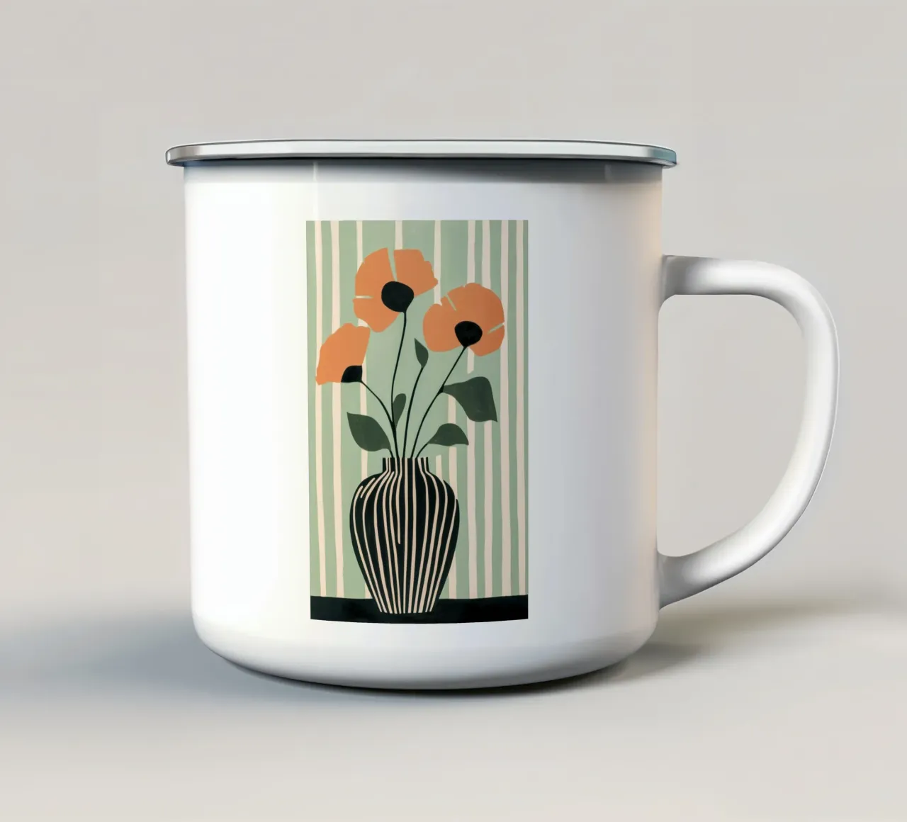 Vaso floreale con papaveri arancioni tazza in smalto da Melloi Art Print