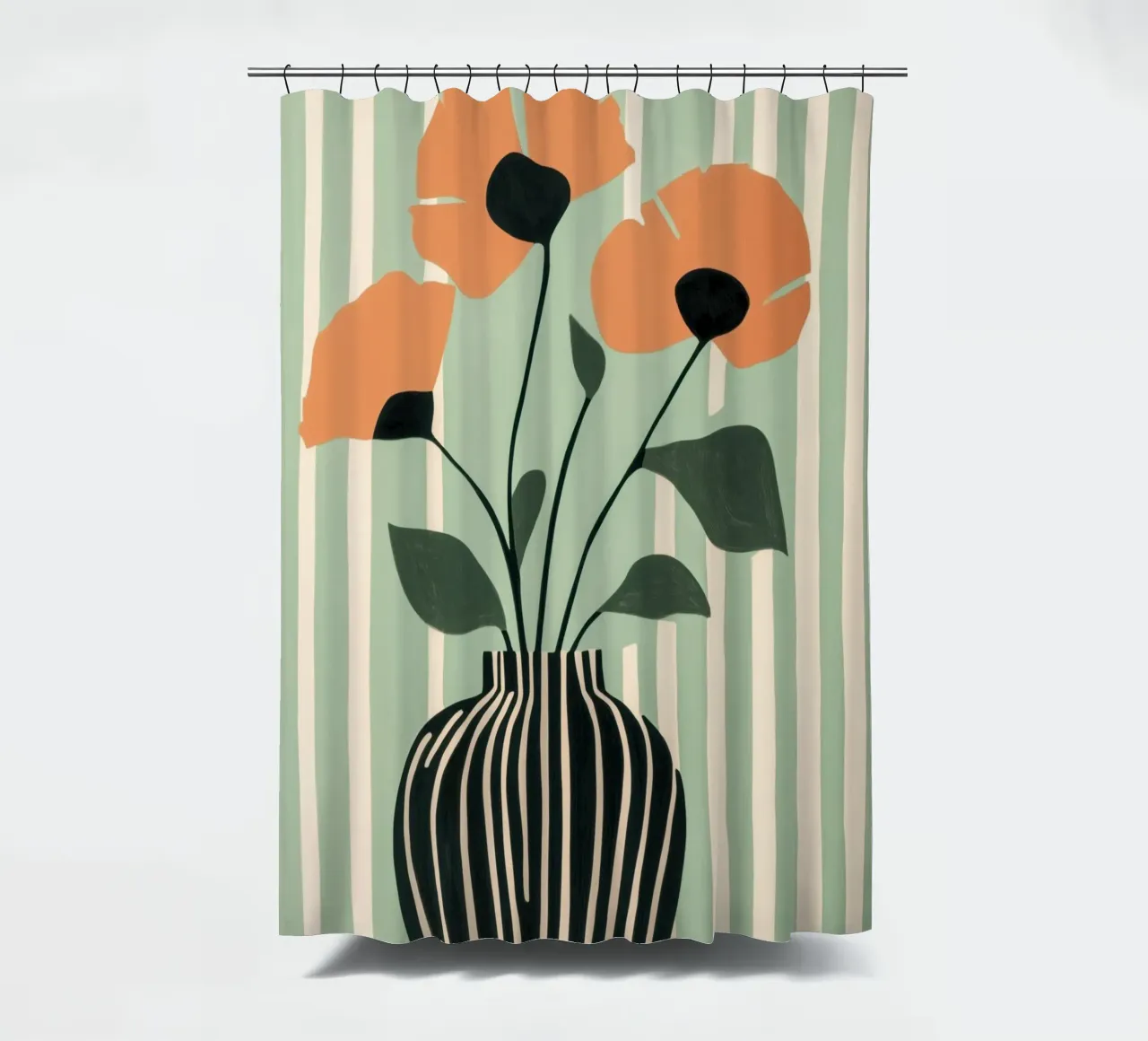 Vaso floreale con papaveri arancioni tenda da doccia da Melloi Art Print