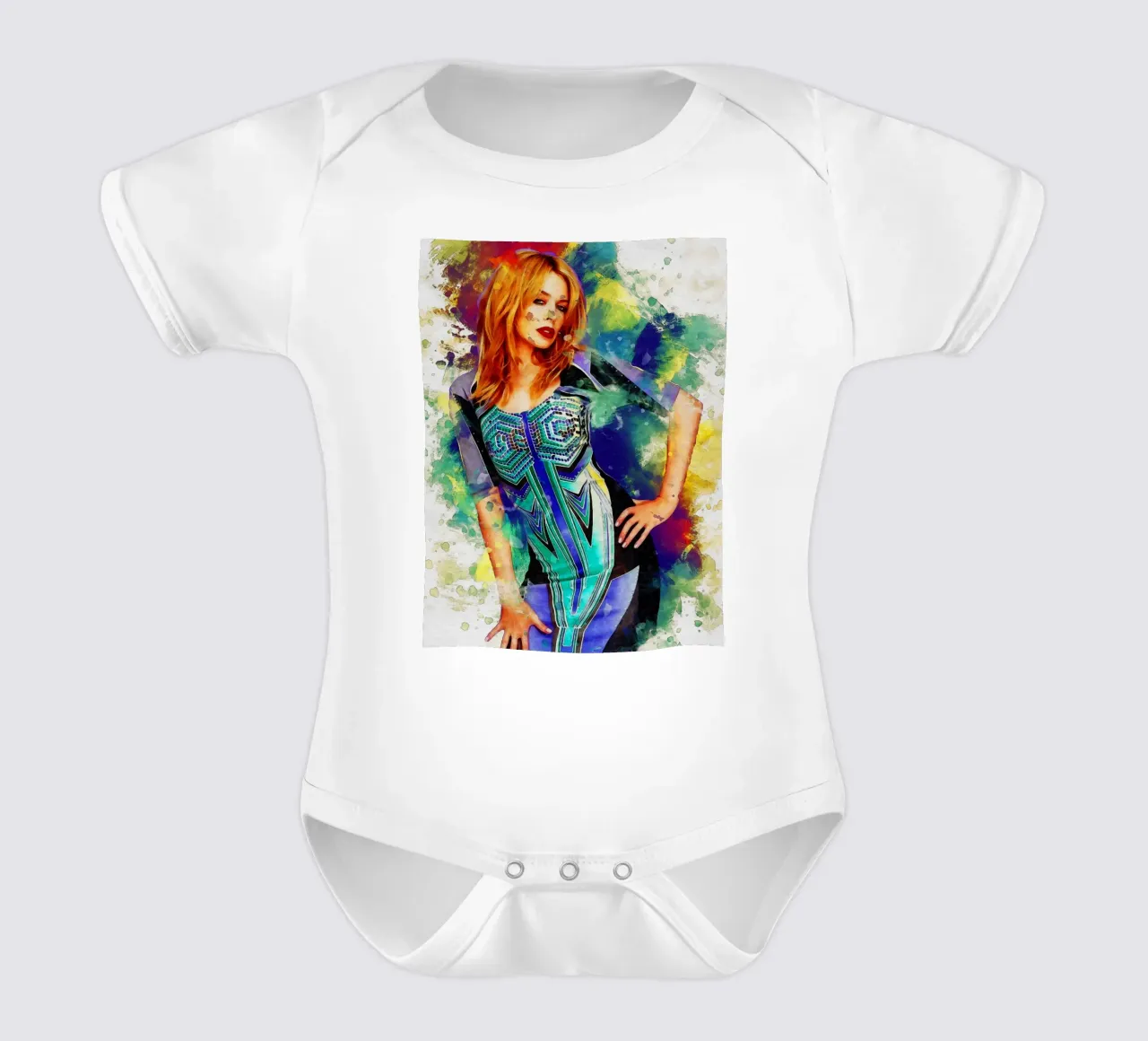 Macchia di ritratto Kylie Minogue body neonato maniche corte da Gunawan Rb