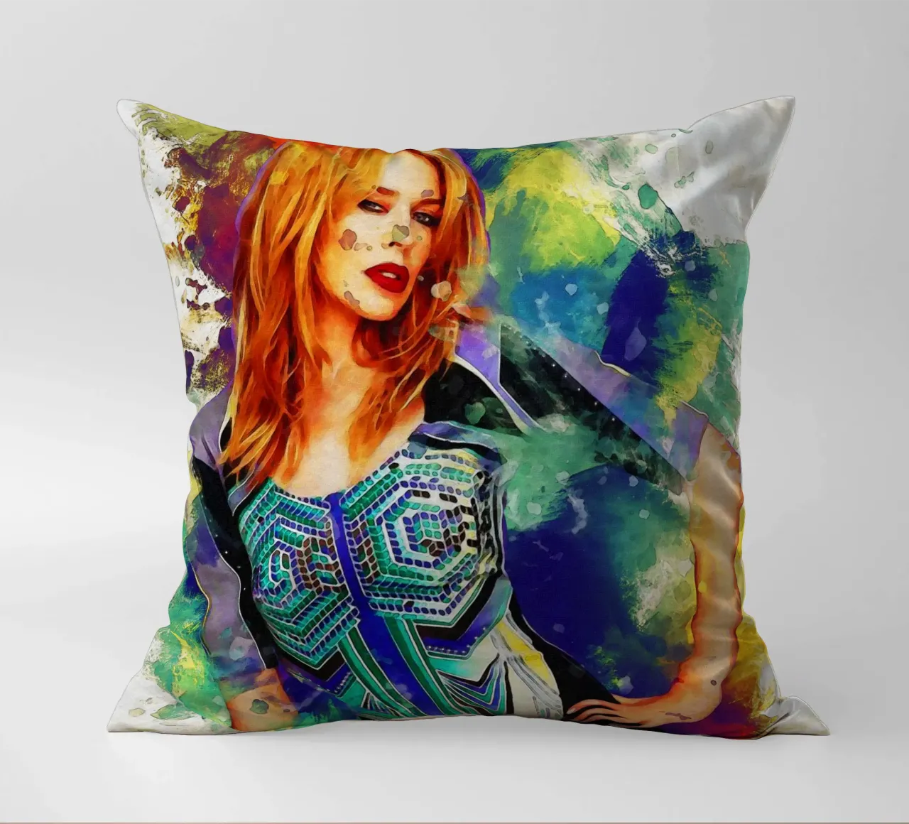 Macchia di ritratto Kylie Minogue cuscino da Gunawan Rb
