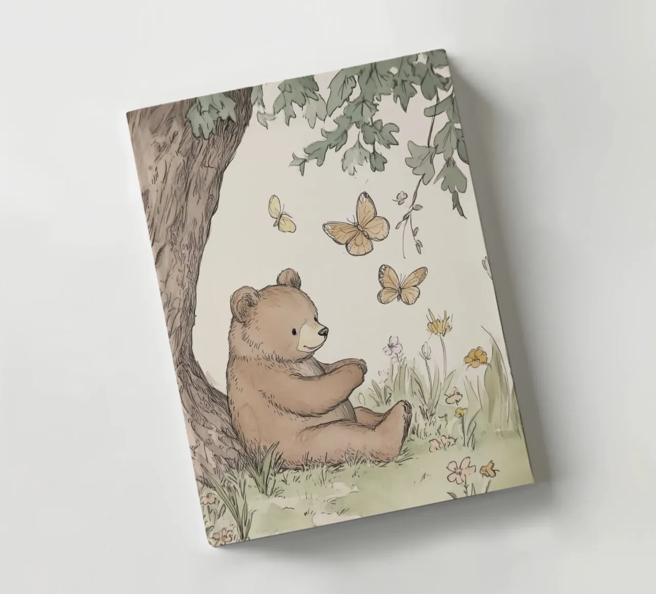 Bear Sitting Under Tree with Butterflies notebook by Jungle Joy Art