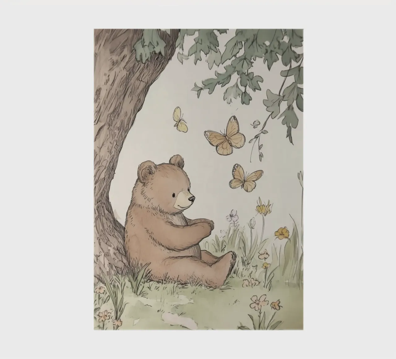 Bear Sitting Under Tree with Butterflies notebook by Jungle Joy Art