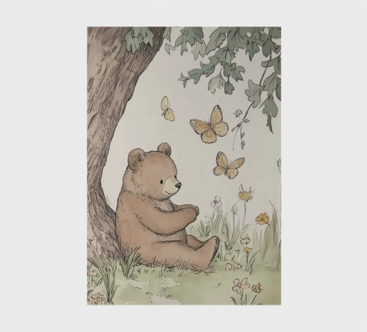 Bear Sitting Under Tree with Butterflies notebook by Jungle Joy Art
