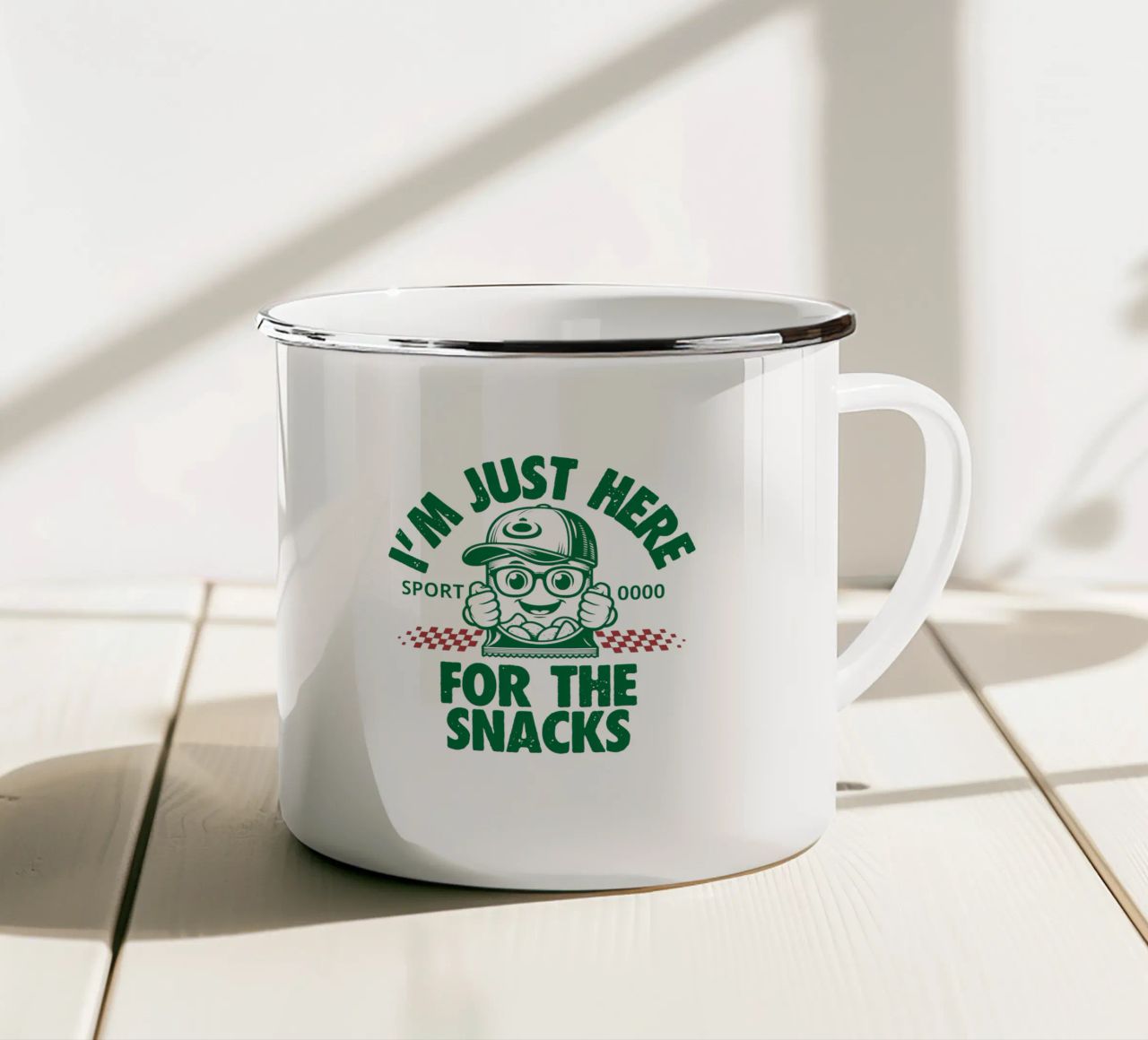 I'M JUST HERE FOR THE SNACKS tazza in smalto da edsonramosart