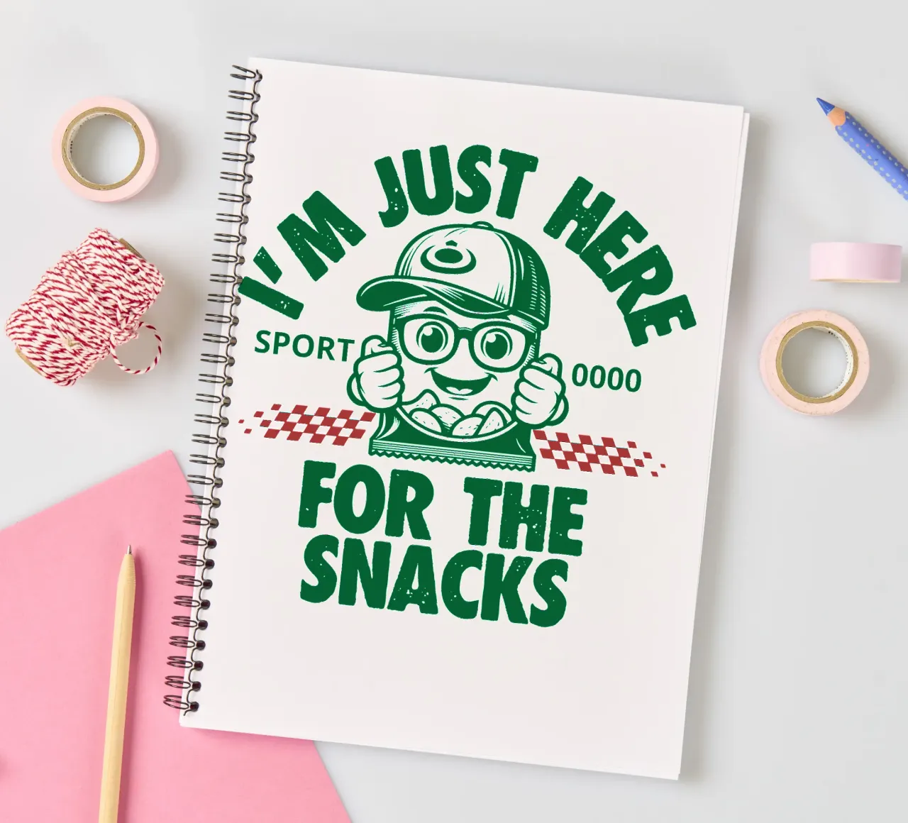 I'M JUST HERE FOR THE SNACKS spiral notebook by edsonramosart