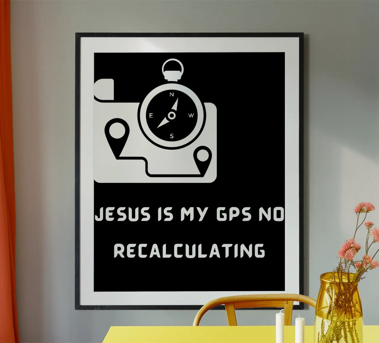 Gesù è il mio GPS nessun ricalcolo Te abbigliamento cristiano Unisex poster con telaio in legno da Lionandlamb