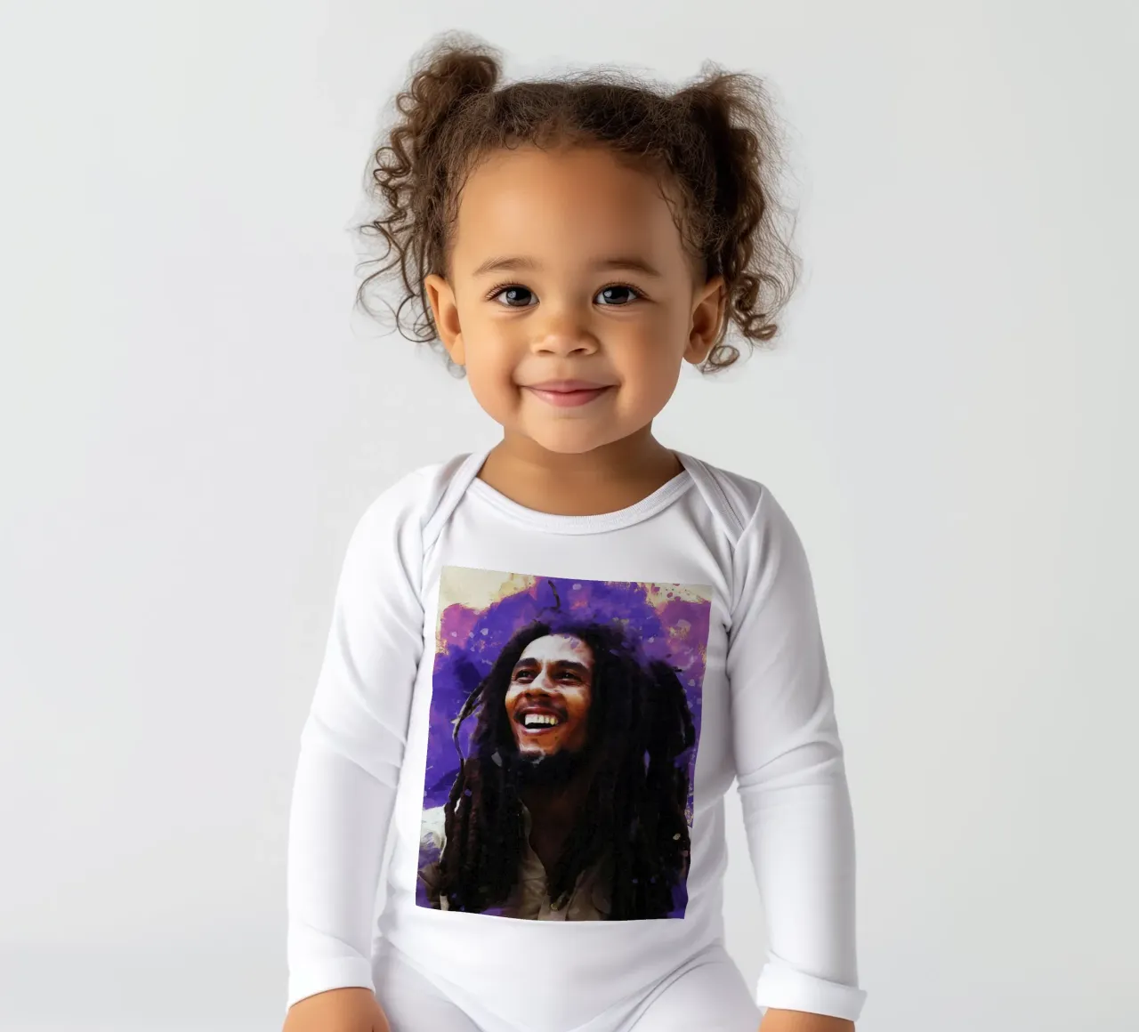 Smudge of Portrait Bob Marley long-sleeve baby romper by Gunawan Rb